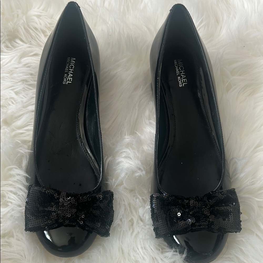 Michael Kors Black Flats with Glossy Bow